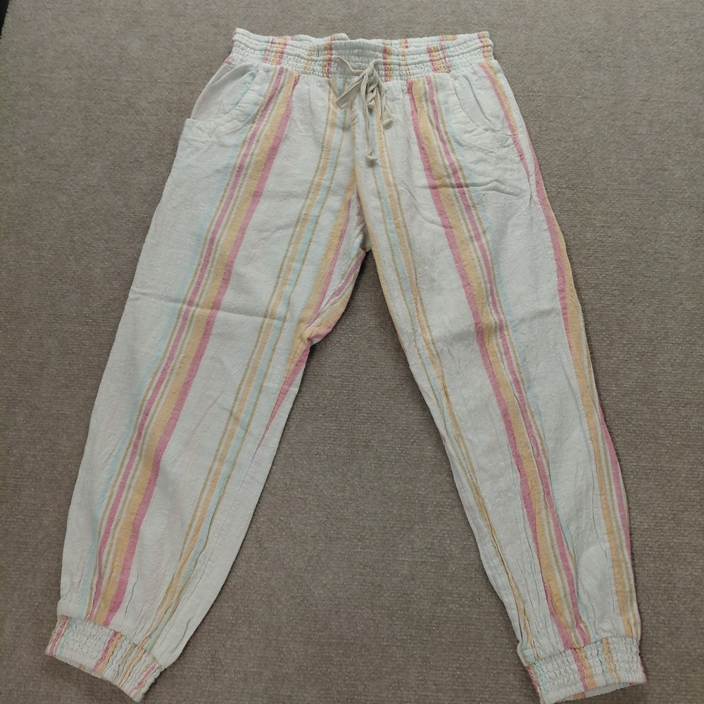 Rip Curl Classic Surf Pants Women MEDIUM Colorful Cotton Striped Jogger Boho